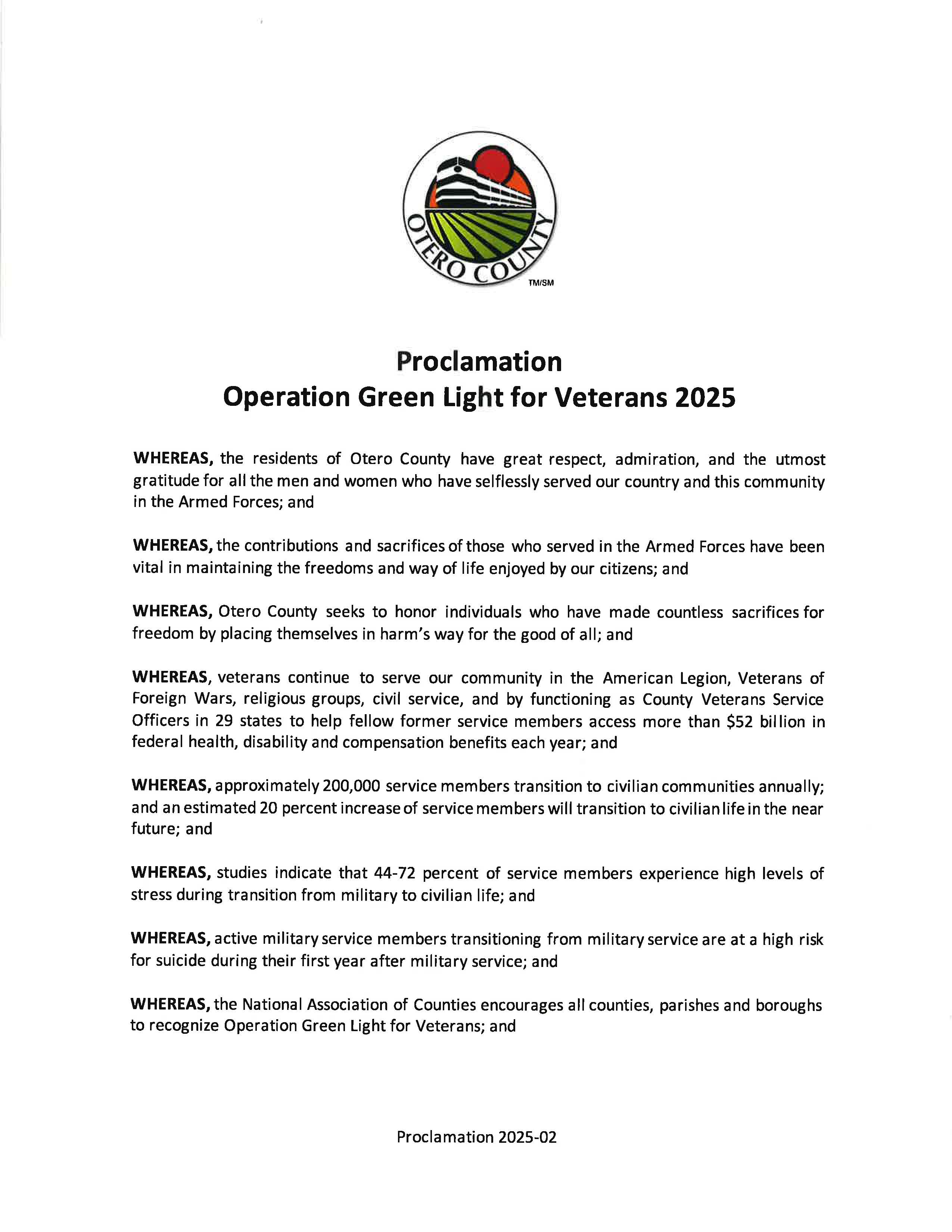 Proclamation Operation Green Light for Veterans 2025 pg. 1