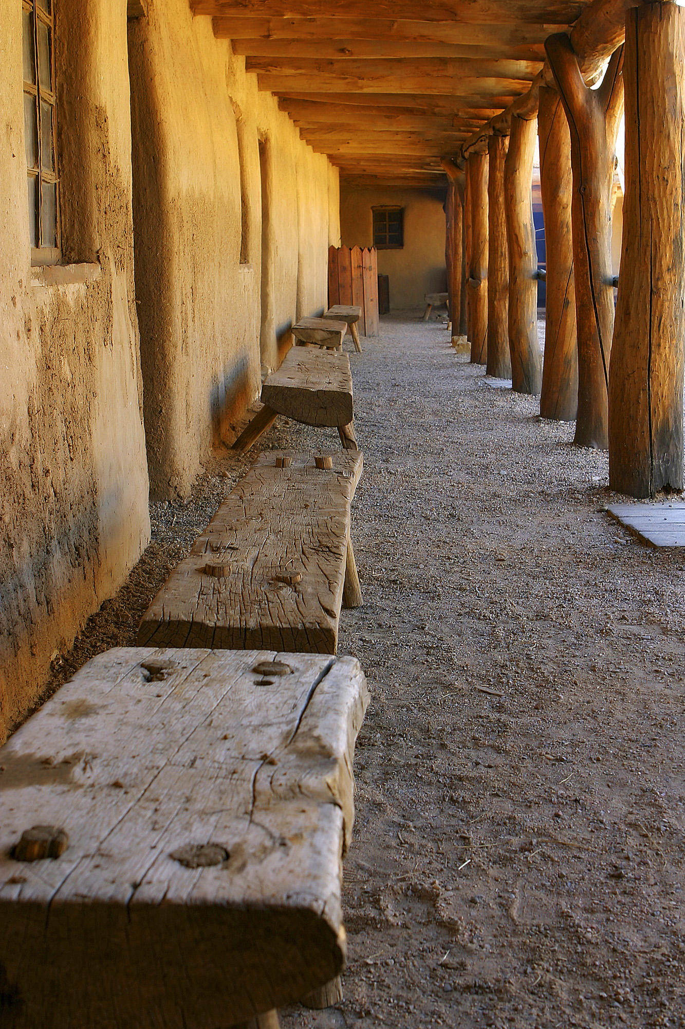 bent's fort hallway with bench